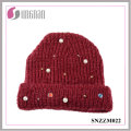 2016 Latest Knitted Hat Pearl Diamante Wool Yarn Cap (SNZZM022)